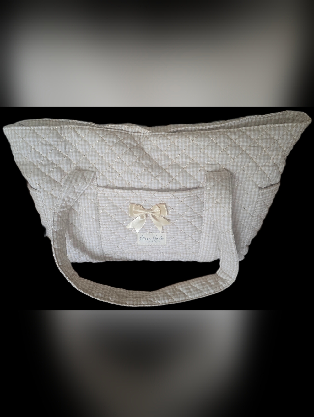 Quilted Bow Accent Tote in Cream - Womens Shoulder Bag